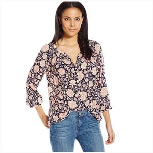Lucky Brand Floral Smocked Blouse, Size L EUC